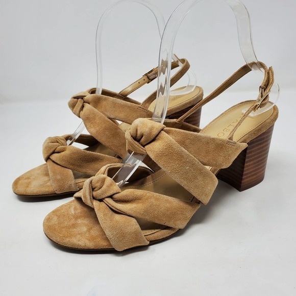 Talbots Women Suede Genuine Leather Strappy Tan Knotted Sandals Sz 8M - Picture 1 of 8